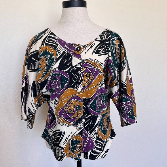 90's NWT Jerico Women's Crop Blouse - Size Medium - Abstract Print - Picture 2 of 10